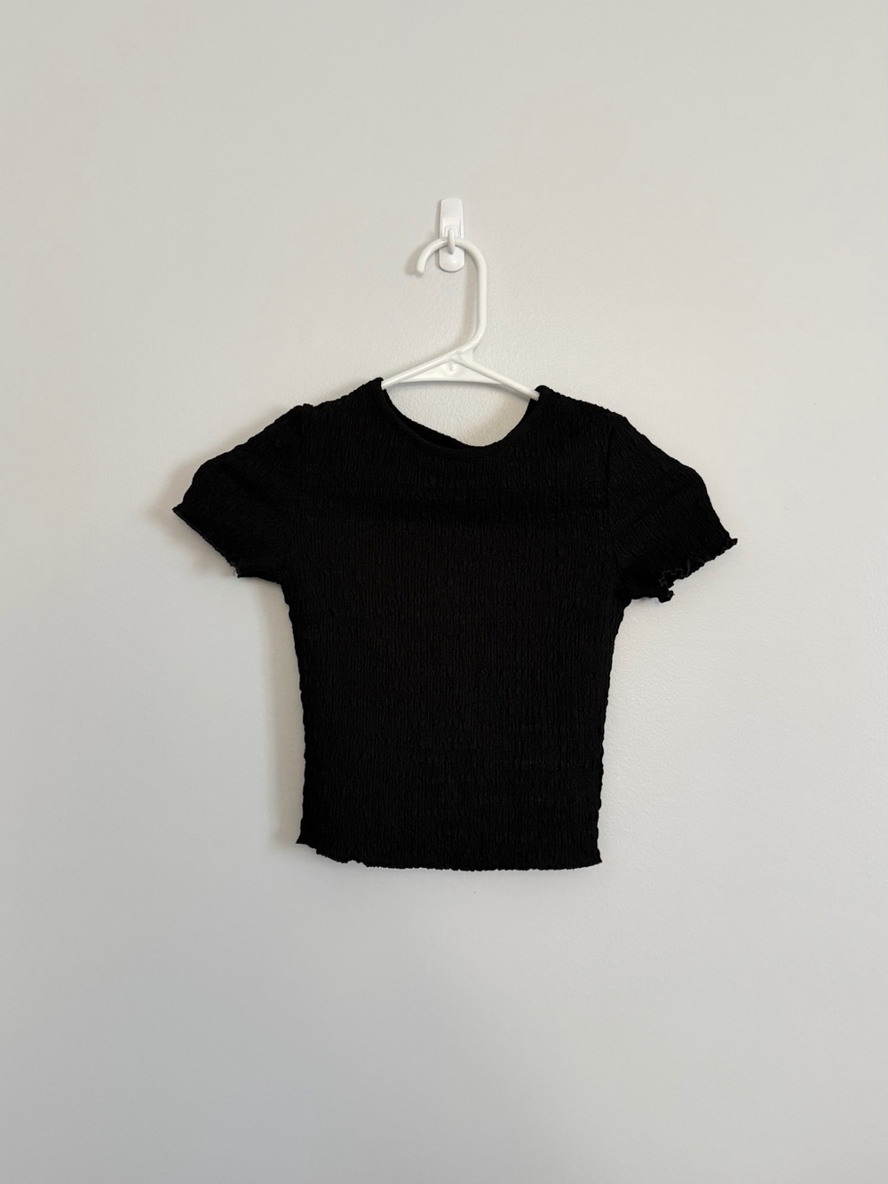 Divided Black Smocked Short-Sleeve Crop Top